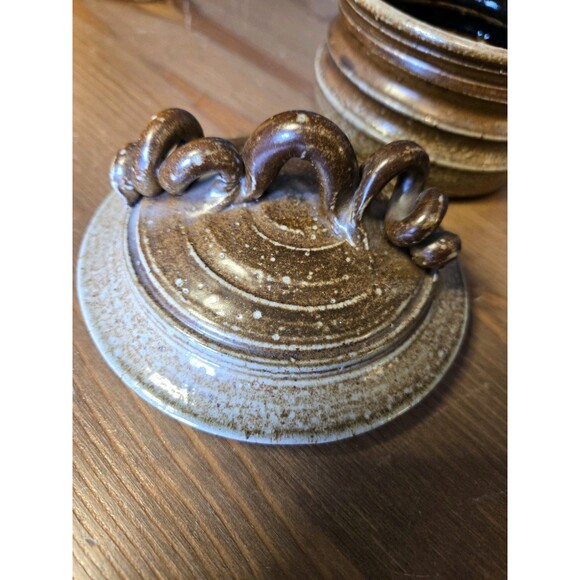 Art Pottery Dish Jar W/Lid Brown Tones Handmade, Marked By Artist - Picture 6 of 9
